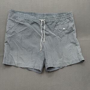 Brioni Swim Shorts Mens XL Blue White Check Drawstring Mesh Lined Italy